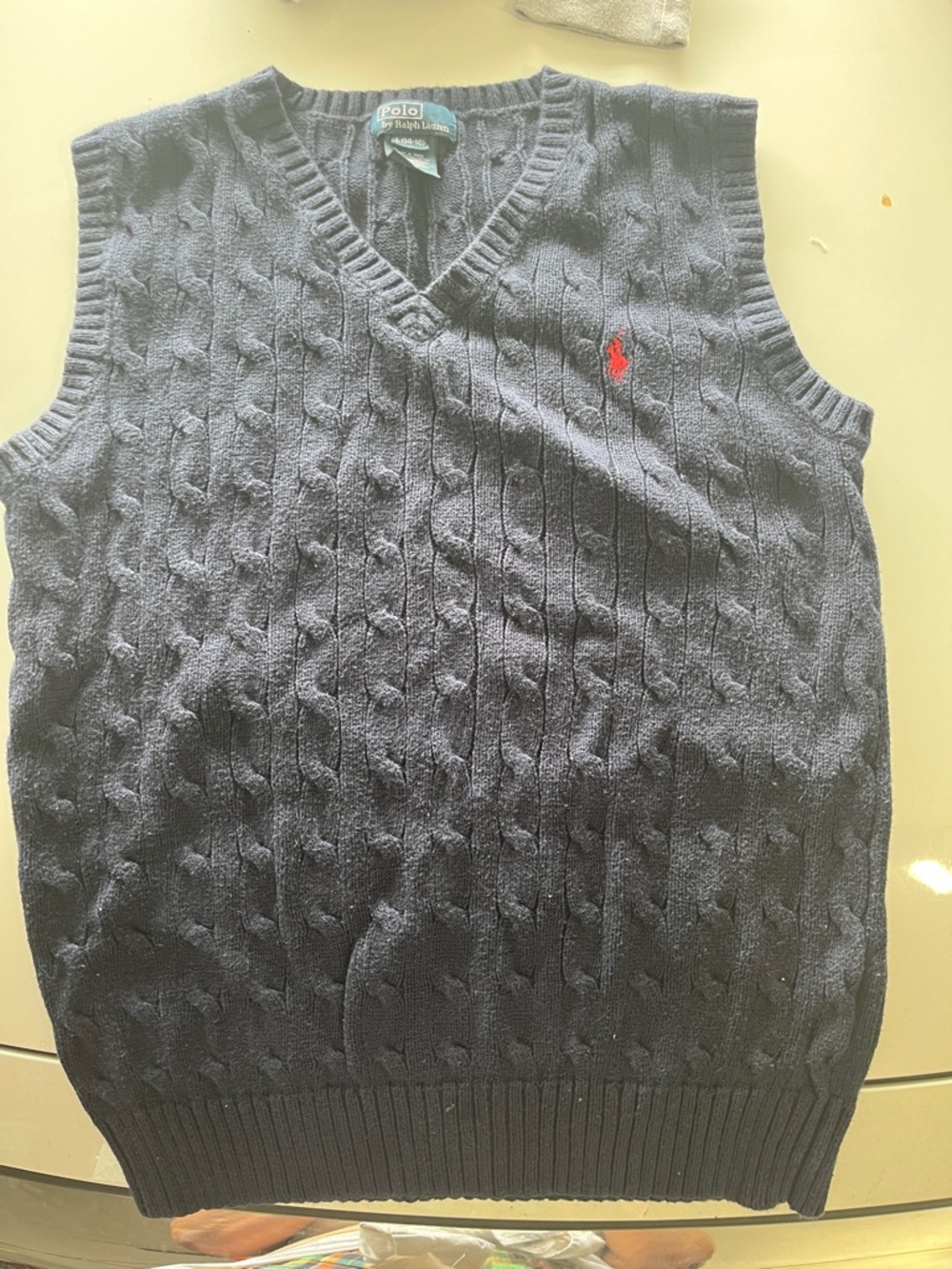 Polo by Ralph Lauren Navy Cable-Knit V-Neck Sweater Vest with Red Pony